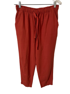 Love Tree Burnt Orange Colour Linen Blend Drawstring Pants Size Medium